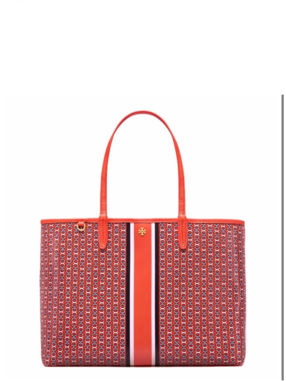 Tory Burch Red Printed Center-Stripe Tote- Gemini Link